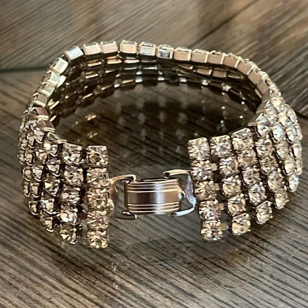 Vintage Wide Rhinestone Bracelet - Picture 9 of 16